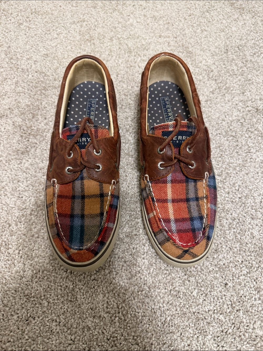 Sperry Brown Suede & Multicolor Plaid Boat Shoes